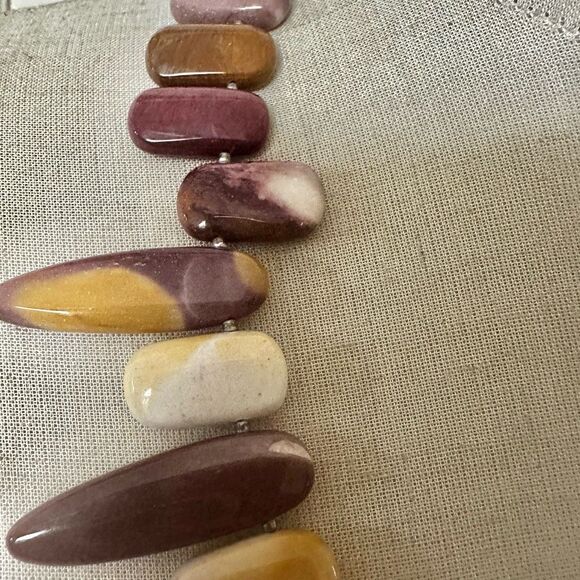 Polished Jasper stone statement necklace sterling silver clasp - Picture 3 of 13